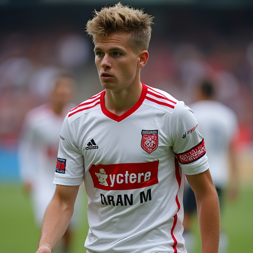 A close-up shot of a young football player in a Sturm Graz II jersey looking determined during a match, with the focus on his face and intensity