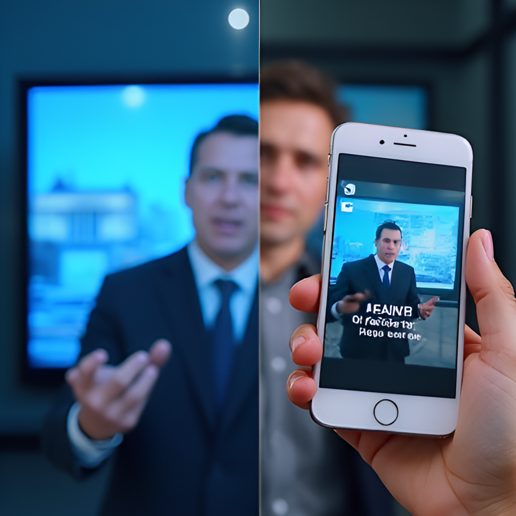 A split image or graphic representing traditional media (television screen with a news anchor) on one side and digital media (smartphone with a news app) on the other, symbolizing the evolution of ORF news delivery