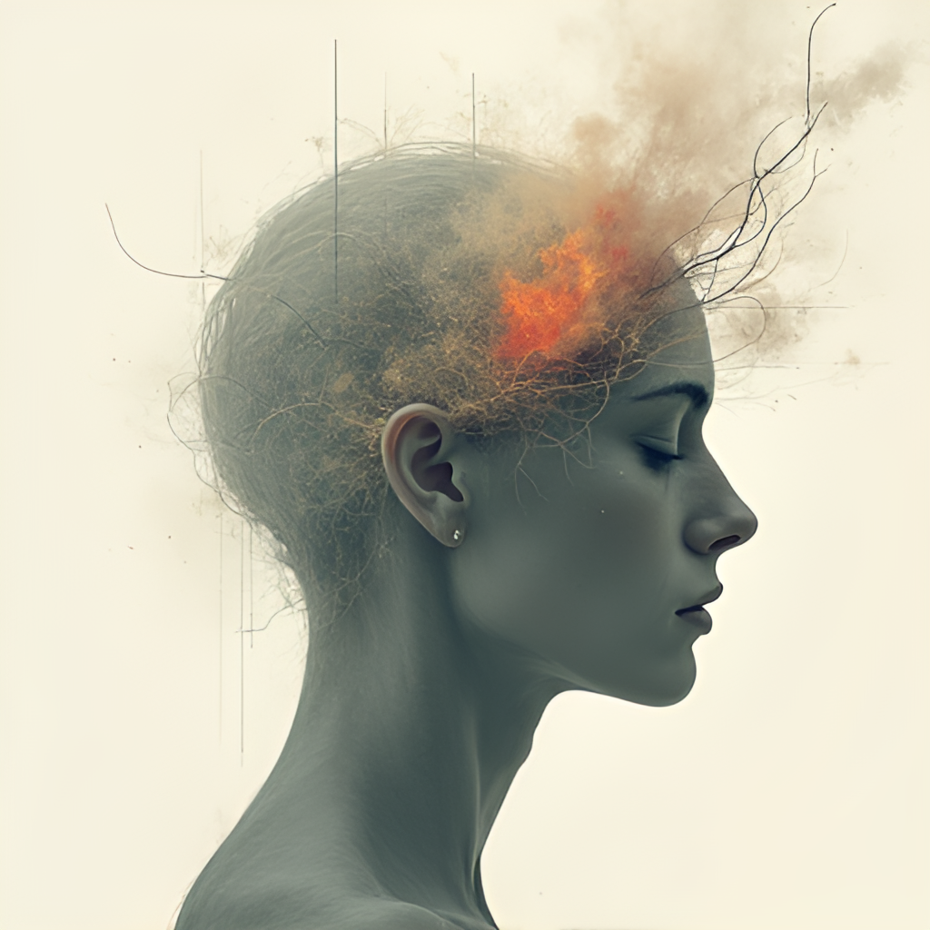 An abstract illustration representing the concept of mental and physical health struggle, perhaps with intertwined elements symbolizing fragility and resilience, using muted colors.